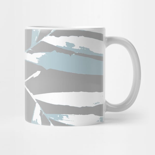 Geometric palm leaves white blue on silver grey , leaves, tropical , fall,  TeePublic by PrintedDreams